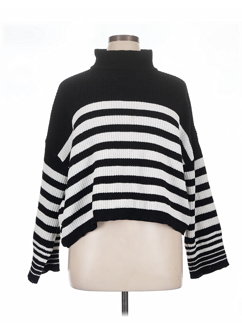SANCTUARY Black White Striped Turtleneck Sweater Size XL